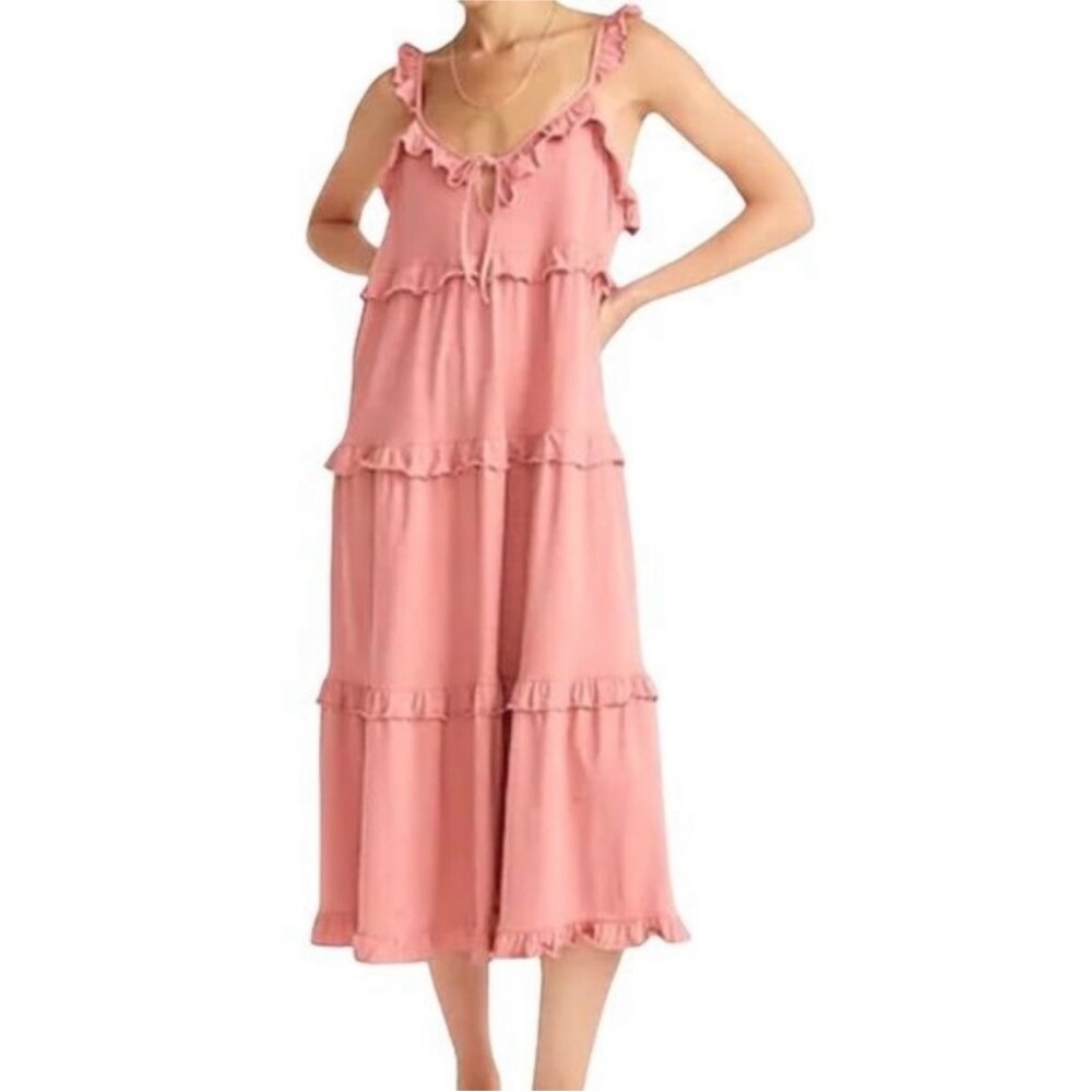 J. CREW Tiered Knit Keyhole Ruffle Maxi Dress in Weathered Rose XS Summer